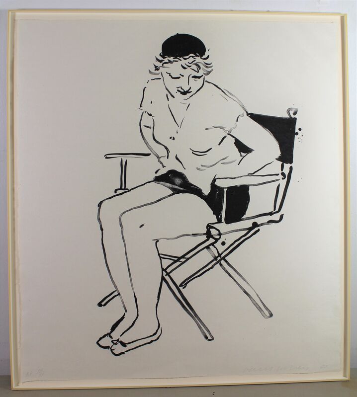 David Hockney, ‘Celia in Director's Chair’, 1980, Print, Lithograph on Kurotani paper, Hal Katzen Gallery