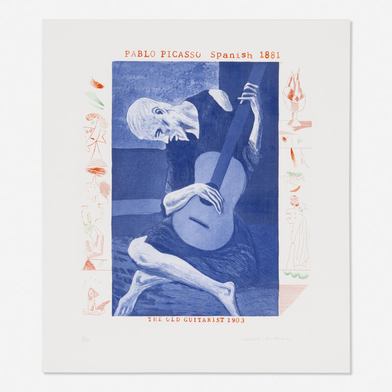 David Hockney, ‘Old Guitarist from The Blue Guitar portfolio’, 1976-77, Print, Etching and aquatint in colors, Rago/Wright/LAMA