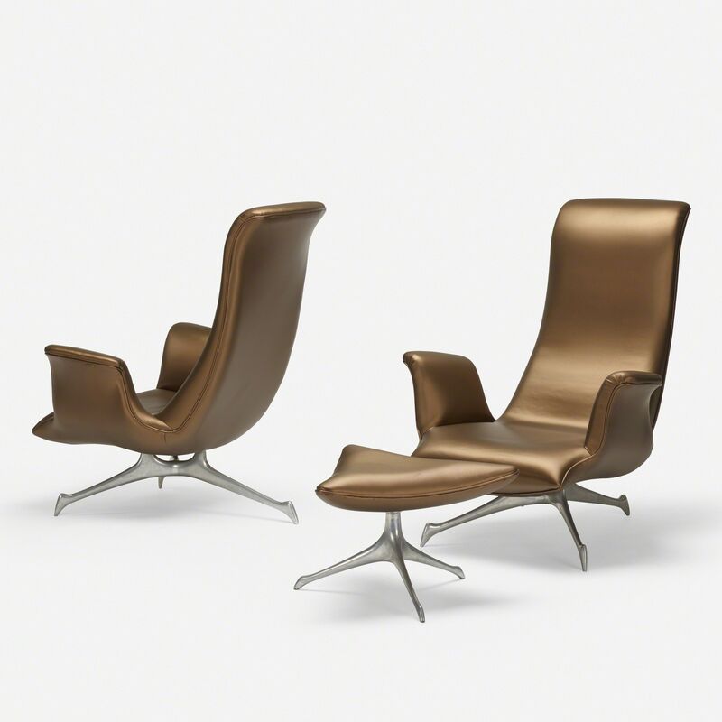 Vladimir Kagan, ‘Tri-symmetric wing armchairs model 503 and ottoman, model 504’, 1958, Design/Decorative Art, Vinyl, aluminum, Rago/Wright/LAMA