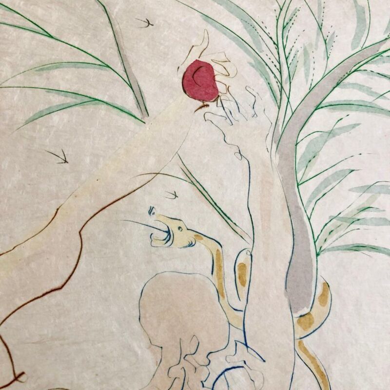 Salvador Dalí, ‘Salvador Dali Pochoir Etching Engraving Adam & Eve Japon Paper Gold Embellished’, 1970-1979, Print, Engraving, Etching, Stencil, Lions Gallery