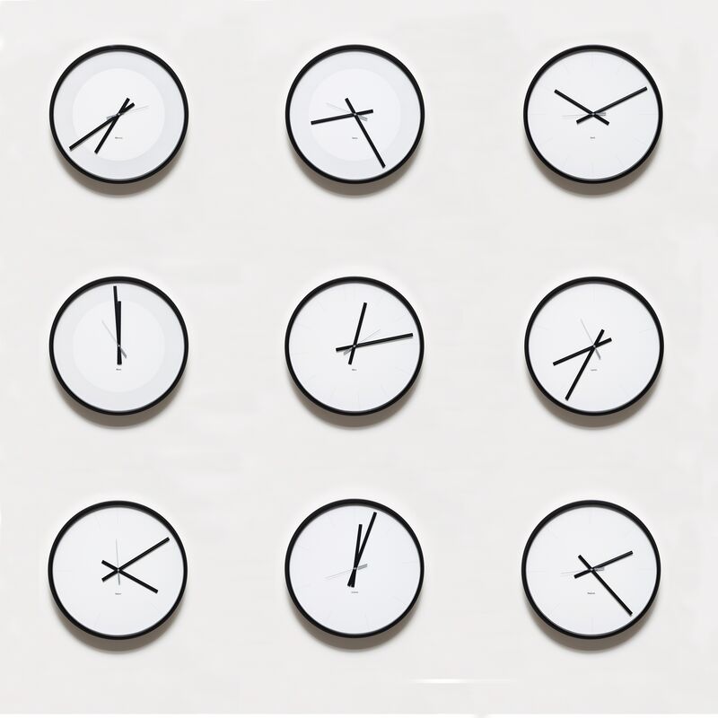Katie Paterson, ‘Timepieces (Solar System)’, 2014, Installation, Nine adapted clocks telling the time on all the planets in our solar system, Parafin