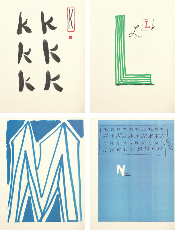 David Hockney, ‘Hockney’s Alphabet’, 1991, Print, The complete set of 26 lithographs in colours, on Exhibition Fine Art Cartridge paper, with full margins, with full text and title page, the sheets bound (as issued) in quarter vellum with handmade Fabriano Roma paper boards, housed in the original grey slip case., Phillips