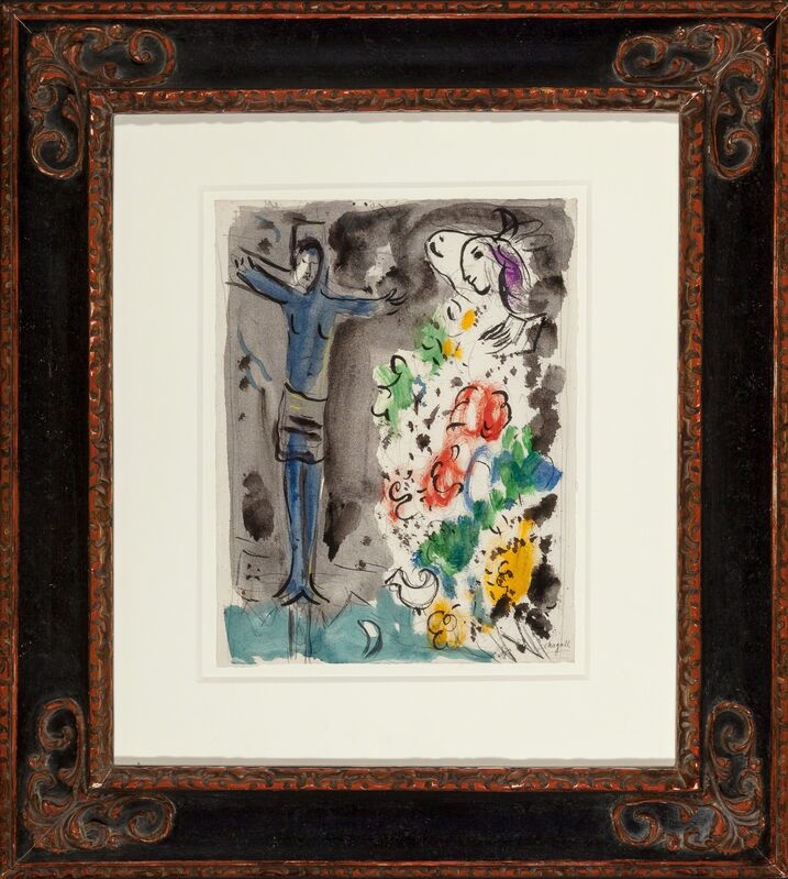 Marc Chagall, ‘Le Chris bleu aux fleurs’, circa 1950, Drawing, Collage or other Work on Paper, Gouache, ink, and pencil on paper, Heritage Auctions