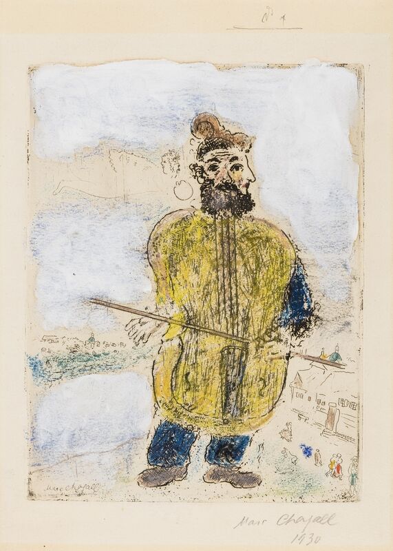 Marc Chagall, ‘The Violinist (Kornfeld 81 IIa / III)’, 1930, Print, The rare and important etching, one of only three impressions extensively hand-coloured in gouache and crayon, Forum Auctions