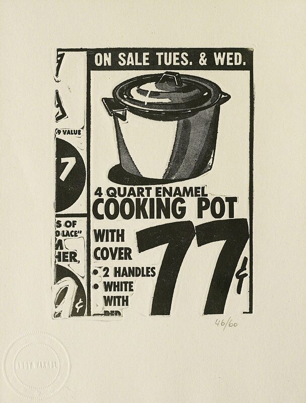 Andy Warhol, ‘Cooking Pot, from International Anthology of Contemporary Engraving: The International Avant-Garde, Vol. 5, America Discovered’, 1962, Print, Photoengraving, on BFK Rives paper, with full margins, Phillips