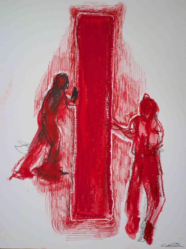 Chiharu Shiota, ‘Red Door’, 2013, Drawing, Collage or other Work on Paper, Oil and watercolor on paper, NF/ NIEVES FERNANDEZ
