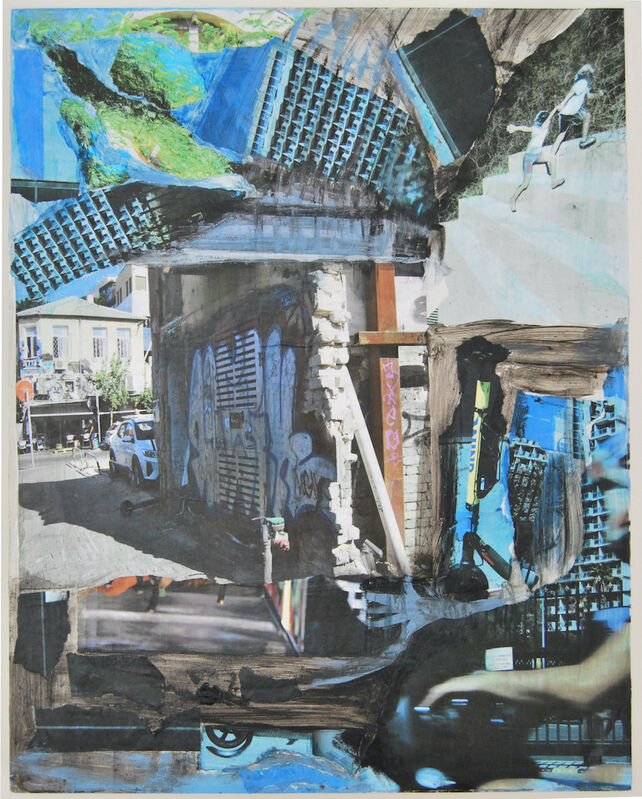 Rachael Grad, ‘Blue and White Collage’, 2019, Mixed Media, Acrylic paint, ink, pencil and photographs on panel, New York Studio School 