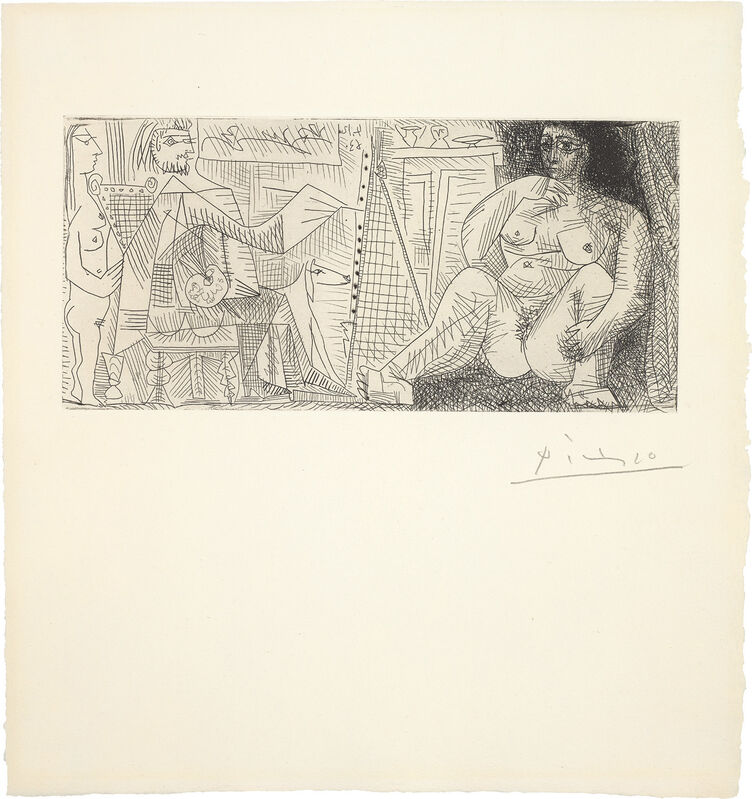 Pablo Picasso, ‘Dans l'atelier: peintre, modèle et spectatrice (In the Studio: Painter, Model and Spectator)’, 1963, Print, Etching, on wove paper, with full margins., Phillips