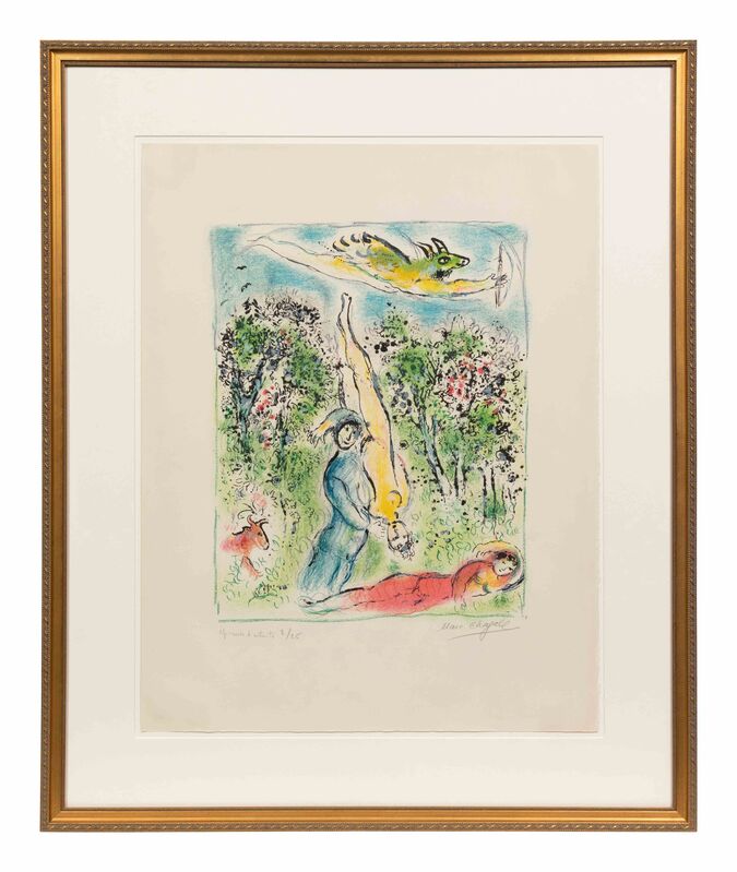 Marc Chagall, ‘Nous habitons parmi les fleurs... (from Sur la terre des Dieux)’, 1967, Print, Color lithograph, Hindman