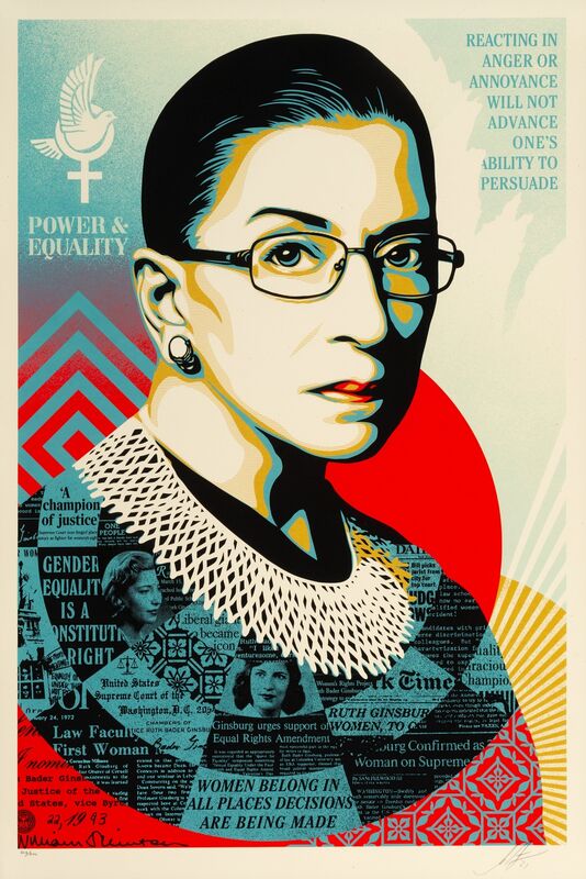 Shepard Fairey, ‘A Champion of Justice (Ruth Bader Ginsburg)’, 2021, Print, Screenprint in colors on speckled cream paper, Heritage Auctions