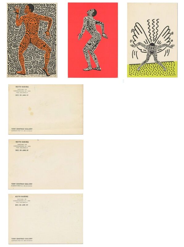 Keith Haring, ‘Set of 5 Invitations- "Painted Man" 1983, POP SHOP NYC 1980's, Club DV8 1987’, 1980's, Ephemera or Merchandise, Lithograph on card stock, VINCE fine arts/ephemera