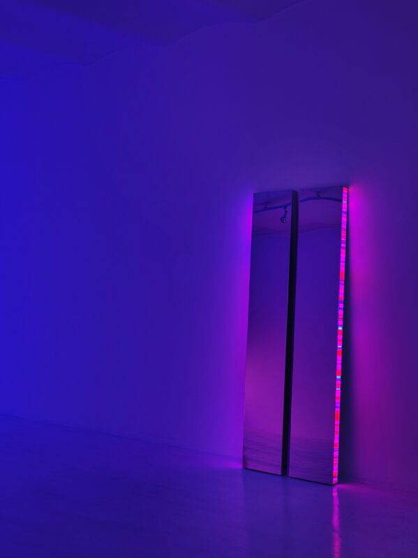 Hans Kotter, ‘Twin’, 2016, Sculpture, Slide on Plexiglas, stainless steel, color-changing LED lights and remote control, De Buck Gallery