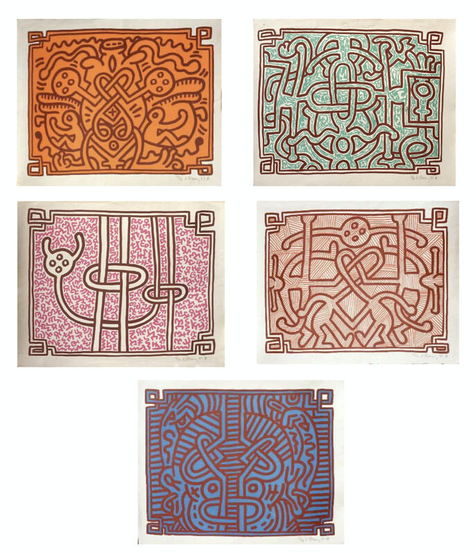 Keith Haring, ‘Chocolate Buddha 1-5’, Executed in 1989, Other, Complete five lithographs in colors on Arches Infinity Paper, Rosenfeld Gallery LLC