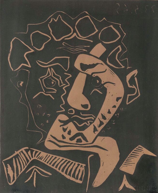 Pablo Picasso, ‘Tête d'histrion (Le danseur)’, 1965, Print, Linocut in black and tan on wove paper, Skinner