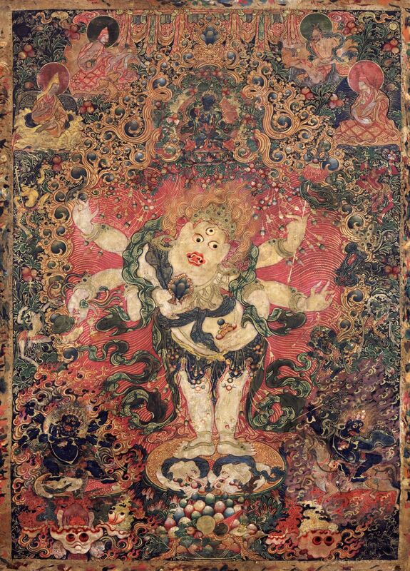 ‘Six-armed White Mahakala’, Late 18th century, Painting, Pigments on cloth, Rubin Museum of Art