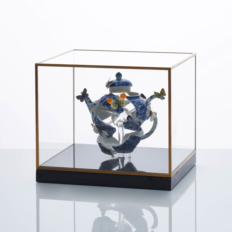 Bouke de Vries, ‘Teapot Still Life II’, 2020, Sculpture, 18th century Kangxi Chinese teapot with butterflies and coccinellidae within a contemporary box with a marble base, Adrian Sassoon