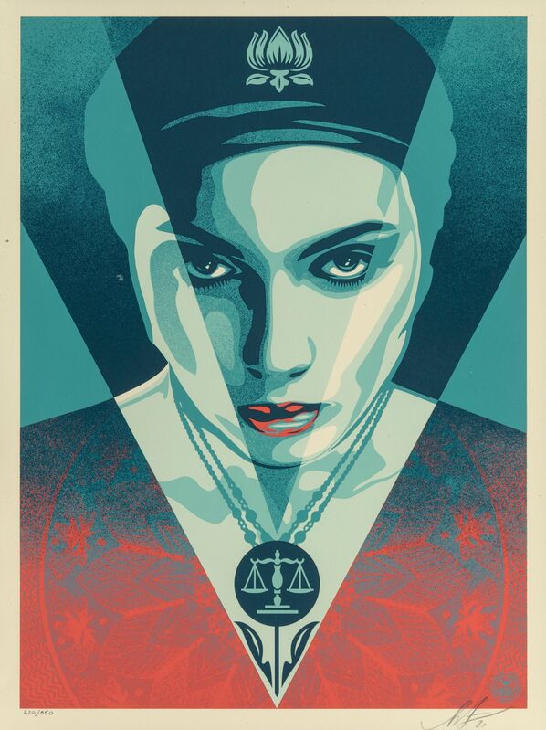 Shepard Fairey, ‘Justice Woman (Blue)’, 2021, Print, Screenprint in colors on speckled cream paper, Heritage Auctions