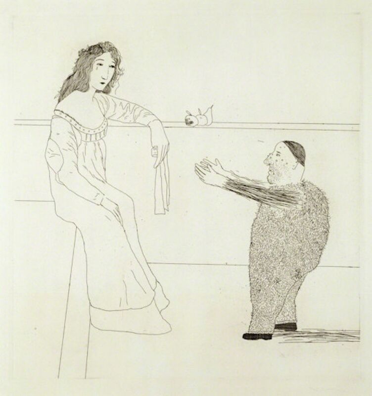 David Hockney, ‘Pleading for the Child from Illustrations for Six Fairy Tales from the Brothers Grimm’, 1969, Print, Etching with drypoint and aquatint on Hodgkinson handmade wove paper, Grob Gallery