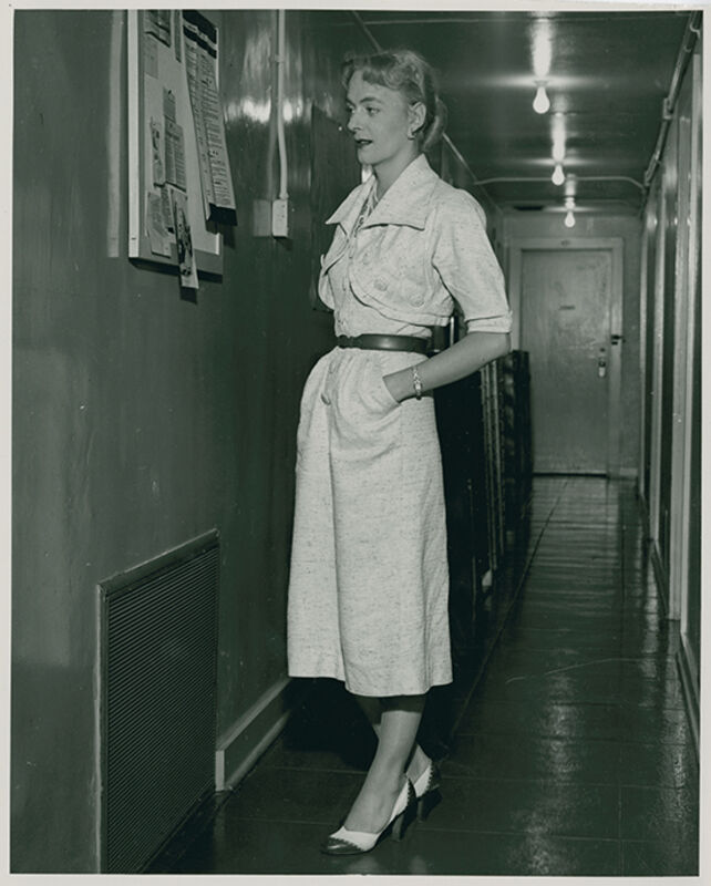 William Dellenback, ‘Christine Jorgensen visiting the Institute for Sex Research, Indiana University, Bloomington, IN, 1953’, 1953, Photography, Gelatin silver print, Cantor Fitzgerald Gallery, Haverford College