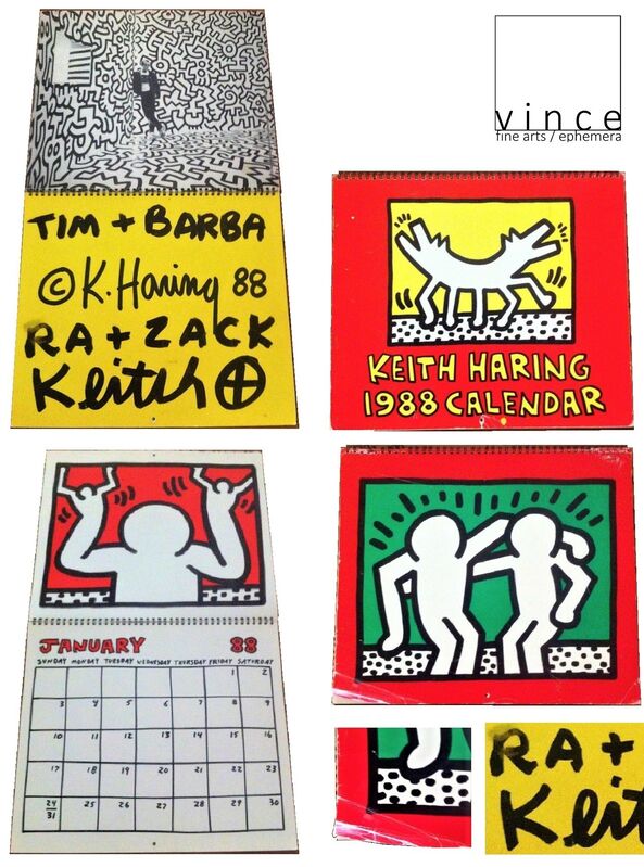 Keith Haring, ‘"To Timothy Leary", 1988, Keith Haring Calendar, Signed / Addressed to Timothy Leary and family,  Estate of Timothy Leary. ’, 1988, Drawing, Collage or other Work on Paper, Marker (black) on paper, VINCE fine arts/ephemera