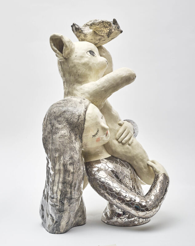 Clémentine de Chabaneix, ‘Girl with cat’, 2020, Sculpture, Glazed ceramic, Antonine Catzéflis