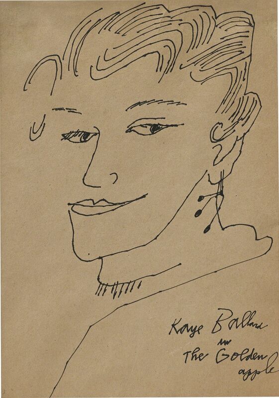 Andy Warhol, ‘Kaye Ballard in the Golden Apple’, 1957, Drawing, Collage or other Work on Paper, Ink on paper, Phillips