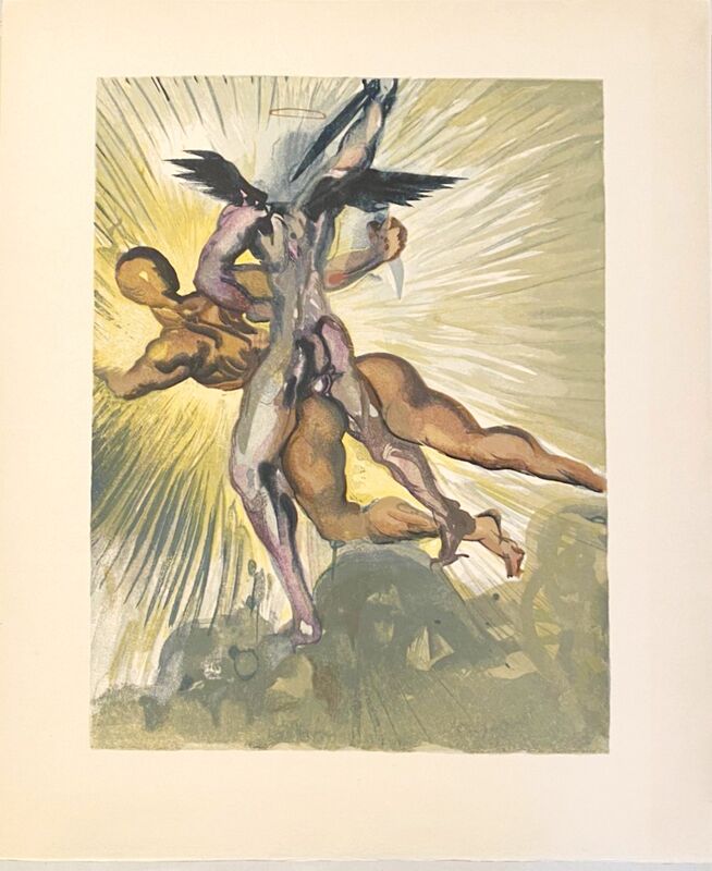 Salvador Dalí, ‘La Divine Comédie - Purgatoire 08 - Les anges gardiens de la vallée’, 1963, Print, Original wood engraving on BFK Rives paper, Samhart Gallery