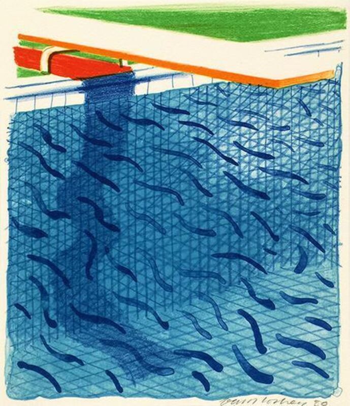 David Hockney, ‘Pool Made with Paper and Blue Ink for Book’, 1980, Print, Lithograph in colors, on Arches Cover paper, Upsilon Gallery