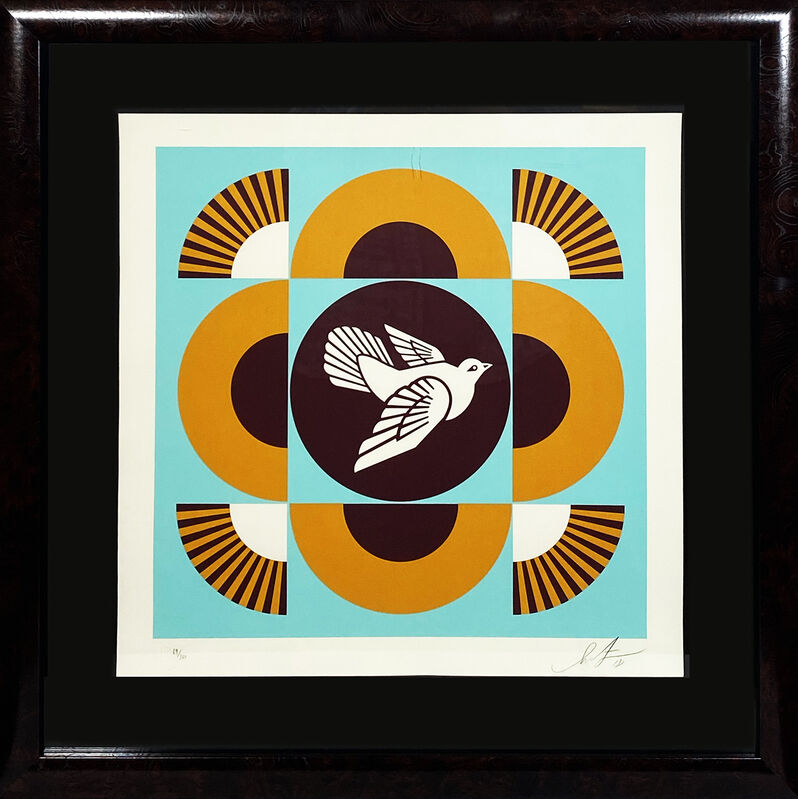 Shepard Fairey, ‘'Dove Geometric' (blue/orange - framed)’, 2018, Print, 3-Color silkscreen prints on 100% cotton Stonehenge Natural archival art paper.  Matching Number Set., Signari Gallery