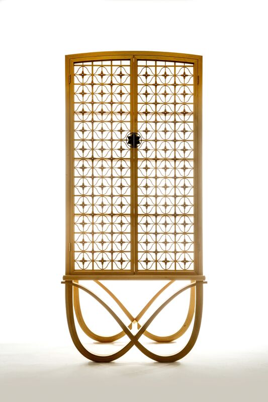 Michael Hurwitz, ‘Yellowheart Cabinet’, 2019, Design/Decorative Art, Yellowheart, silver, iron, turquoise, unryu paper over acrylic w/epoxy resin, Wexler Gallery