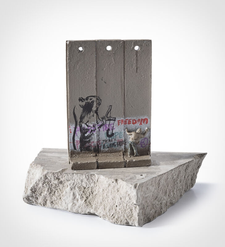 Banksy, ‘Walled Off Hotel - Three Part Souvenir Wall Section (Slingshot Rat)’, Sculpture, Hand painted resin sculpture with West Bank Separation Wall base, Tate Ward Auctions