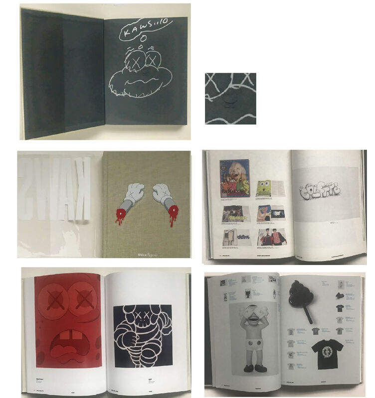 KAWS, ‘"KAWS...10", Signed & Dated Cloud Drawing (first page), Exhibition Catalogue Aldrich Museum’, 2010, Drawing, Collage or other Work on Paper, Cloth hardcover, clear plastic dust jacket, paper., VINCE fine arts/ephemera