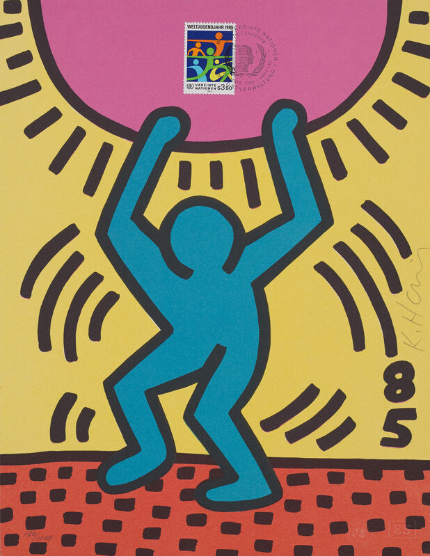 Keith Haring, ‘International Youth Year’, 1985, Print, Lithograph in colours, on Arches paper, the full sheet., Phillips