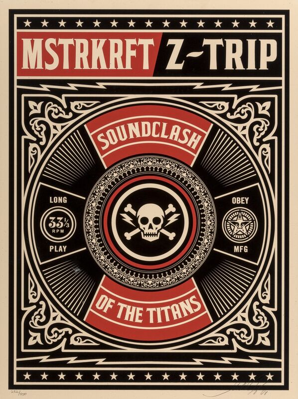Shepard Fairey, ‘Z-Trip - Mstrkrft - Soundclash of the Titans and Presidential Seal (Black)’, 2007/2008, Print, Screenprints in colors on speckled cream paper, Heritage Auctions