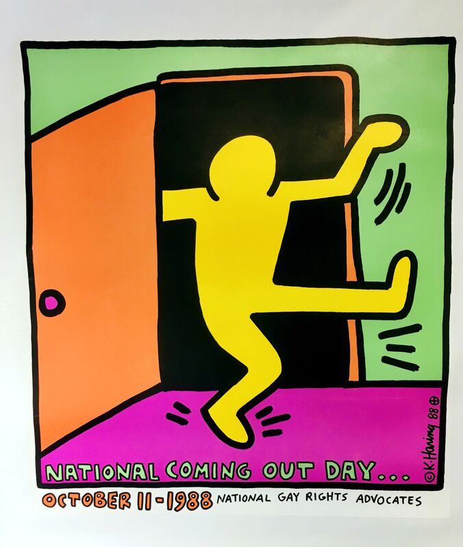 Keith Haring, ‘Keith Haring National Coming Out Day poster, 1988’, 1988, Print, Offset-lithograph on Glazed Paper, Lot 180 Gallery