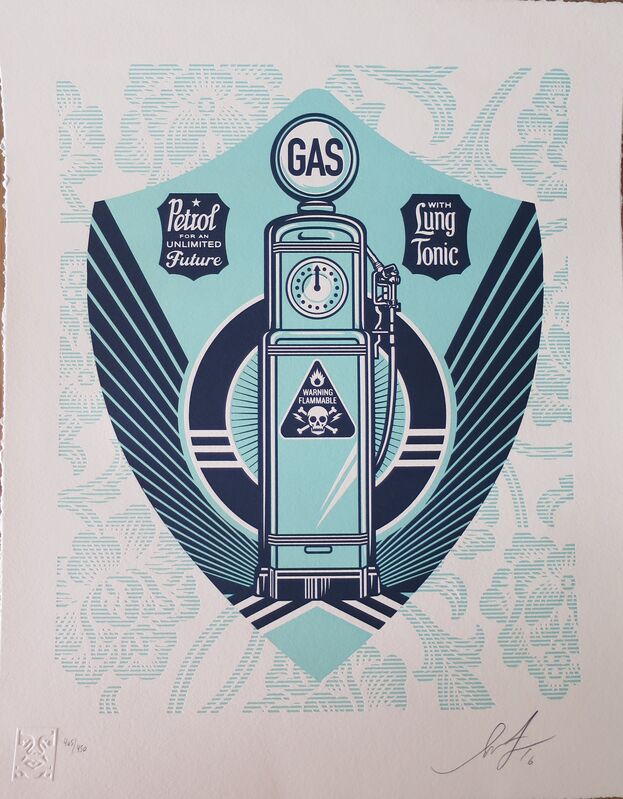 Shepard Fairey, ‘Gas Pump Earth Crisis’, 2016, Print, Letterpress on Speckletone paper, AYNAC Gallery