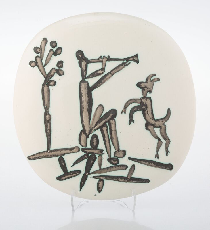 Pablo Picasso, ‘Joueur de flute et chevre’, 1956, Design/Decorative Art, Terre de faïence plaque, partially glazed and painted, Heritage Auctions