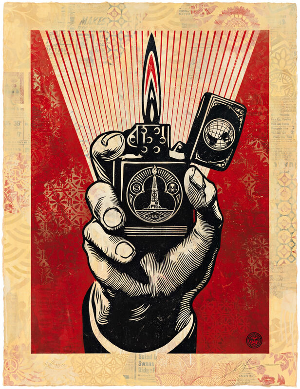 Shepard Fairey, ‘Smoke 'Em While You Got 'Em, HPM’, 2015, Print, Two-color relief print on hand-painted material, Pace Prints