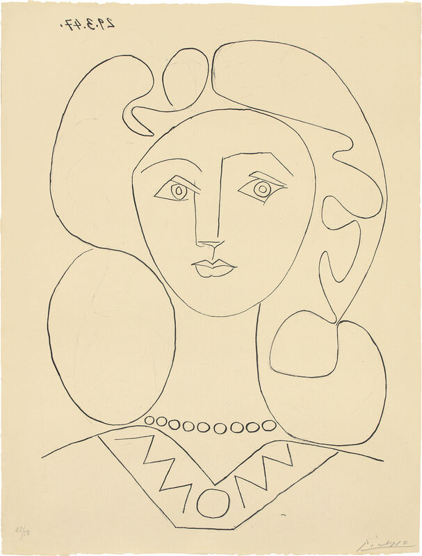 Pablo Picasso, ‘La Femme au collier (Woman with a Necklace)’, 1947, Print, Lithograph, on Arches paper, with margins., Phillips