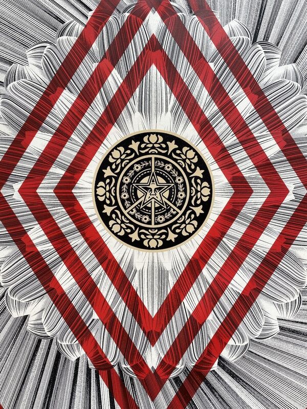 Shepard Fairey, ‘K+S Obey Flower Diamond’, 2021, Drawing, Collage or other Work on Paper, Mixed Media (Stencil, Silkscreen, and Collage) on Paper, StolenSpace Gallery