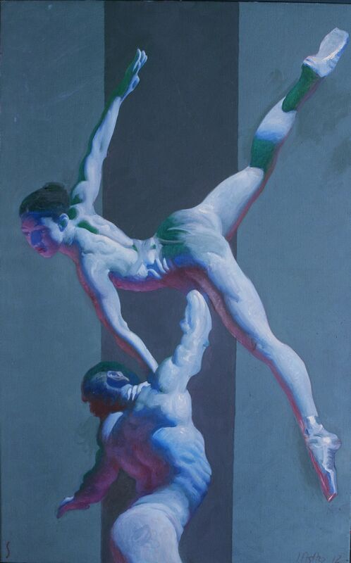 John Asaro, ‘One Arm Lift in Grey’, 2020, Painting, Oil on Linen, Ethos Contemporary Art