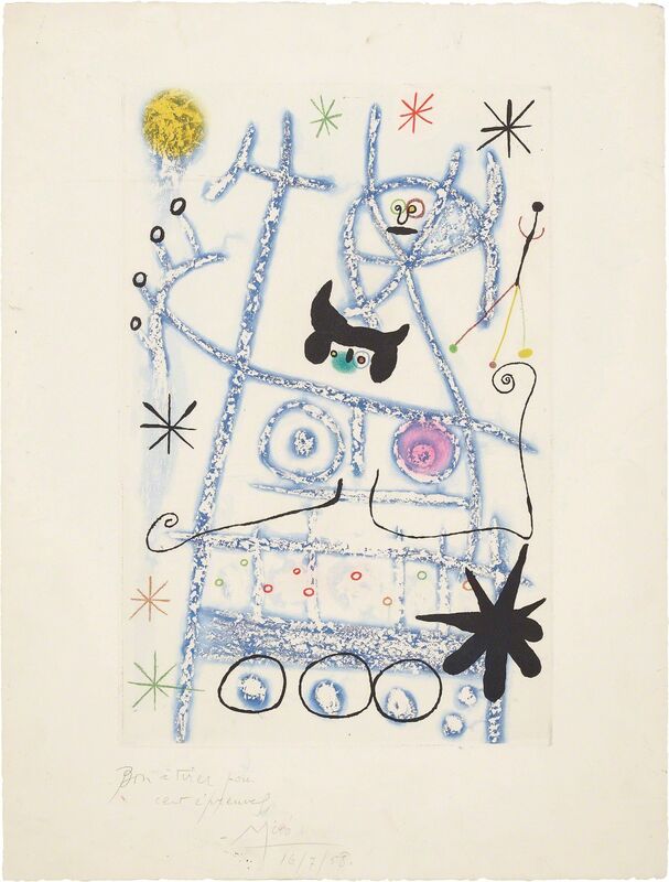 Joan Miró, ‘Les forestiers (bleu) (The Foresters - blue)’, 1958, Print, Aquatint in colors, on Rives BFK paper, with full margins, Phillips