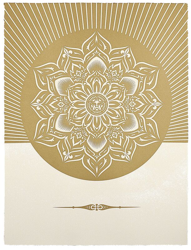 Shepard Fairey, ‘Obey Lotus Diamond (White and Gold)’, 2012, Print, Silkscreen and diamond dust on Somerset Satin Tub Sized 410 gsm, with deckled edges. Signed and numbered by artist on verso., Paul Stolper Gallery