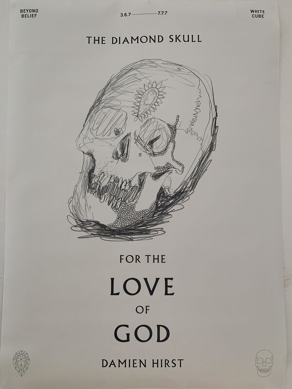 Damien Hirst, ‘DAMIEN HIRST FOR THE LOVE OF GOD: THE DIAMOND SKULL, BEYOND BELIEF SKULL DRAWING’, 2007, Print, Poster, Arts Limited