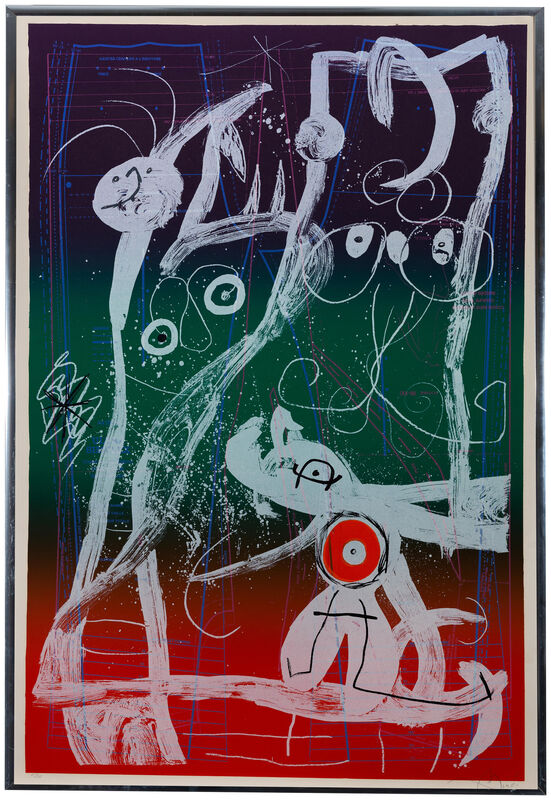 Joan Miró, ‘Le Delire Du Couterier - bleu, rouge, vert’, 1969, Print, Color lithograph on wove paper under Plexiglas, Editions Maeght, Paris, pub., John Moran Auctioneers