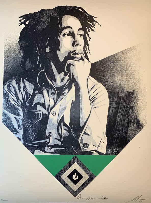 Shepard Fairey, ‘Shepard Fairey To Catch a Fire 2020 Obey Giant Print Bob Marley Tribute Green Edition ’, 2020, Print, Fine Art Paper On Cream Speckletone, New Union Gallery