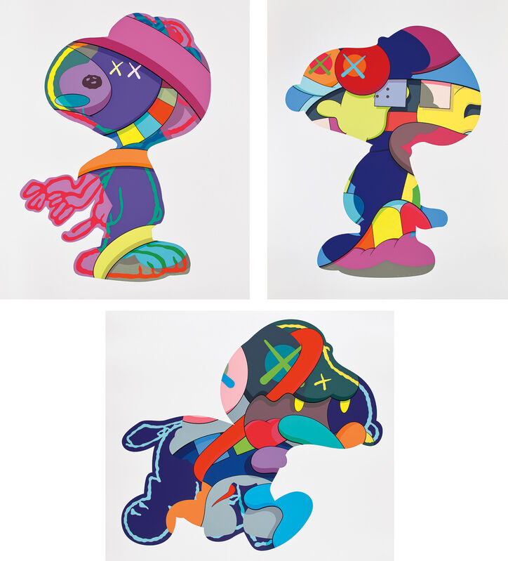 KAWS, ‘NO ONE'S HOME; STAY STEADY; and THE THINGS THAT COMFORT’, 2015, Print, The complete set of three screenprints in colors, on Saunders Waterford paper, with full margins., Phillips