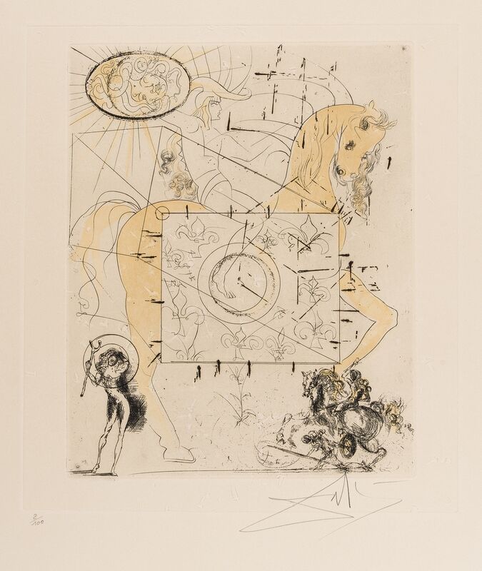 Salvador Dalí, ‘Cheval Royal (M & L 429d)’, 1970, Print, Etching with aquatint and extensive hand-colouring in blue and yellow, Forum Auctions