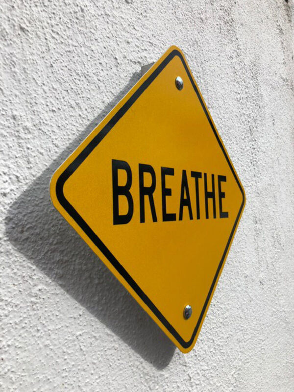 Scott Froschauer, ‘"Breathe"- Contemporary Street Sign Sculpture’, 2017, Sculpture, Steel and Aluminum, Wallspace