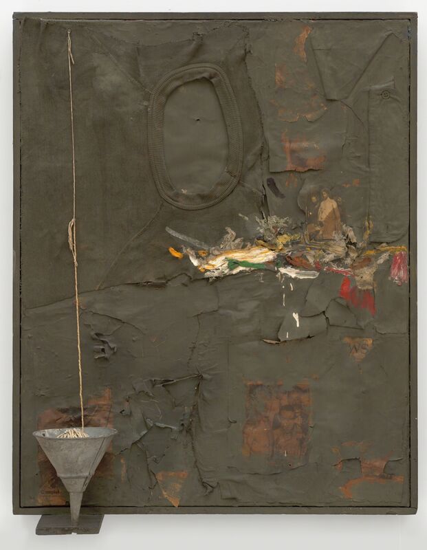 Robert Rauschenberg, ‘Untitled’, ca. 1955, Painting, Oil, paper, fabric, and newspaper on canvas with string,
nail, funnel, and wood, San Francisco Museum of Modern Art (SFMOMA) 